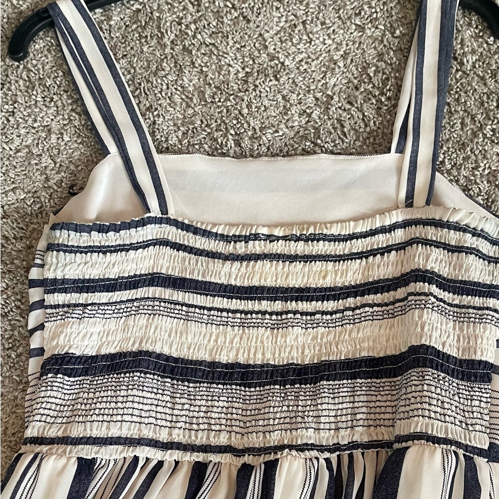 JAPNA- Striped Blue and White Jumpsuit in a size Lg. smocked back, fully lined - Picture 8 of 16
